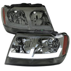 1999-2004 Jeep Grand Cherokee Factory Style Dual LED Bar Headlights (Chrome Housing/Smoked Lens)