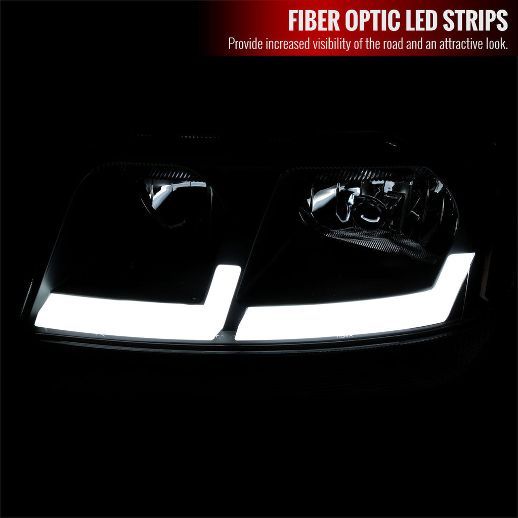 1999-2004 Jeep Grand Cherokee Factory Style Dual LED Bar Headlights (Matte Black Housing/Clear Lens)