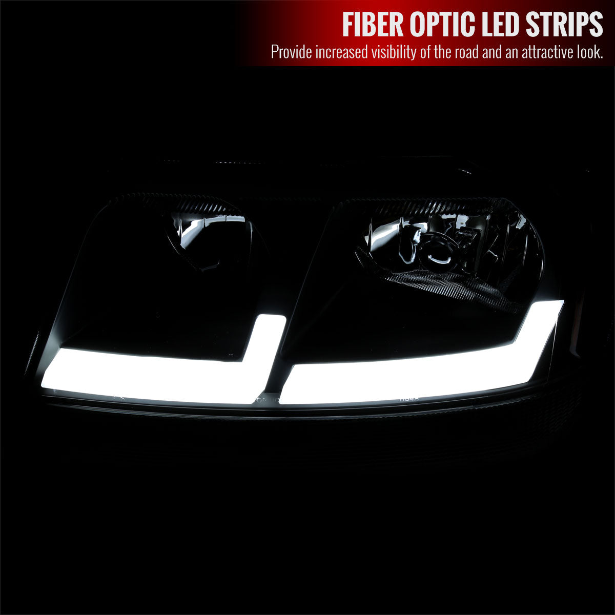 1999-2004 Jeep Grand Cherokee Factory Style Dual LED Bar Headlights (Matte Black Housing/Clear Lens)