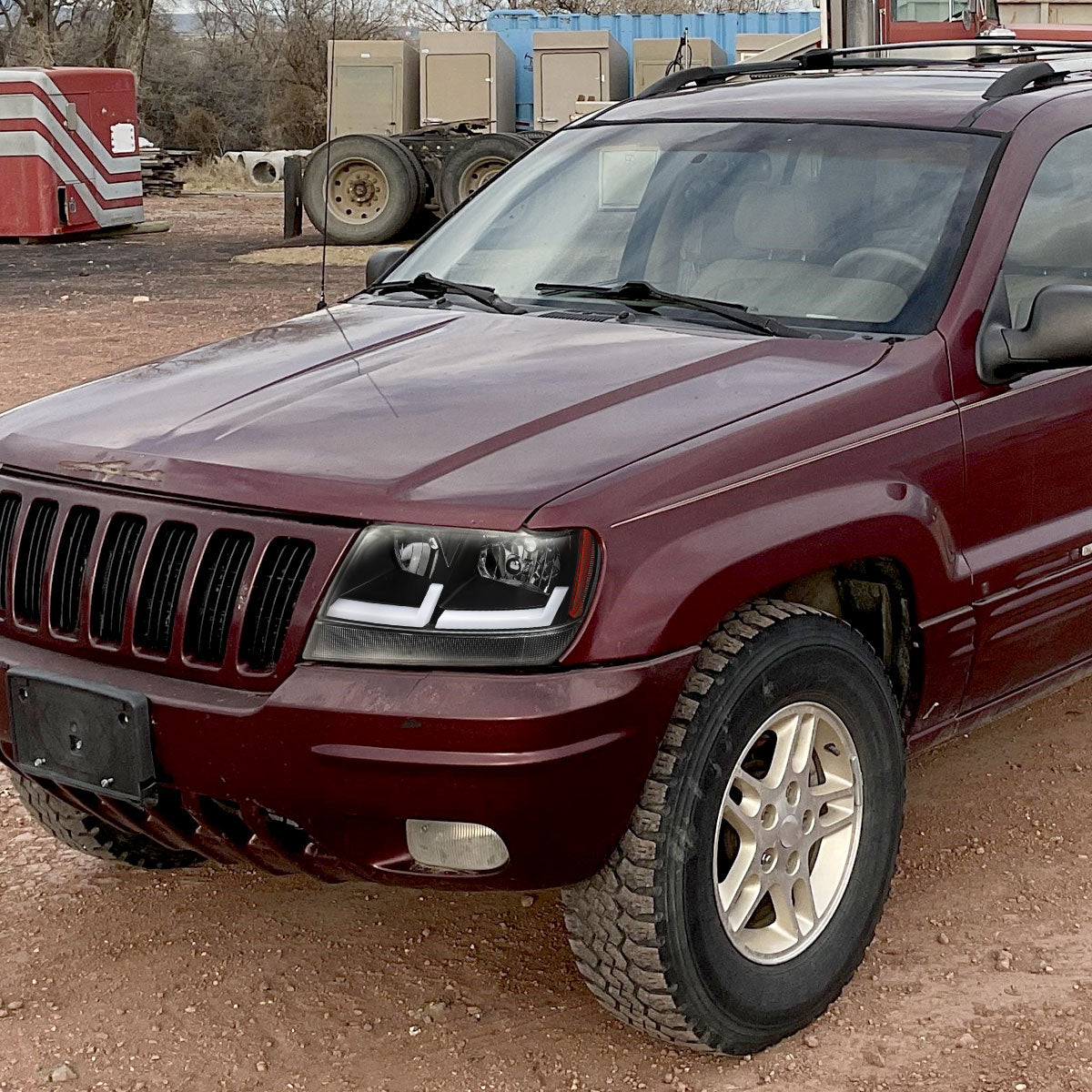 1999-2004 Jeep Grand Cherokee Factory Style Dual LED Bar Headlights (Matte Black Housing/Clear Lens)