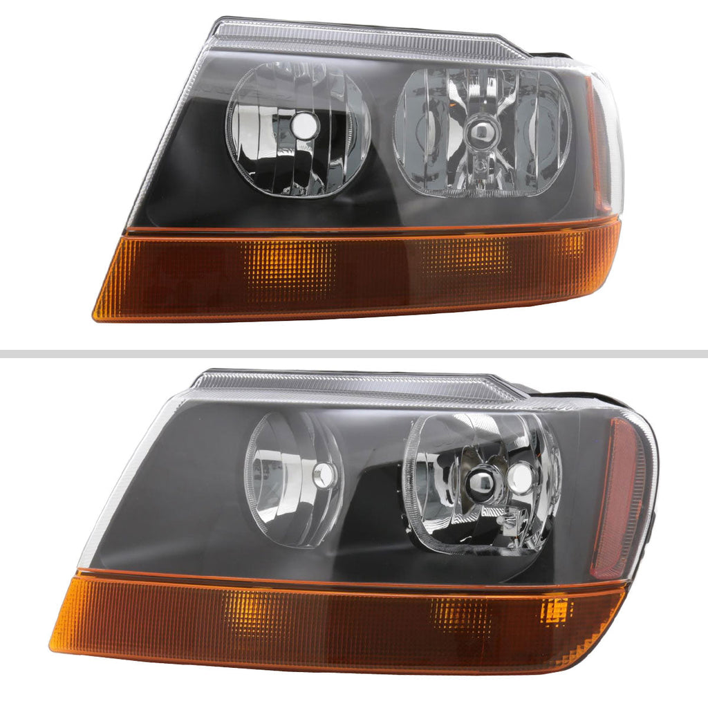 1999-2004 Jeep Grand Cherokee Factory Style Crystal Headlights (Matte Black Housing/Clear Lens)