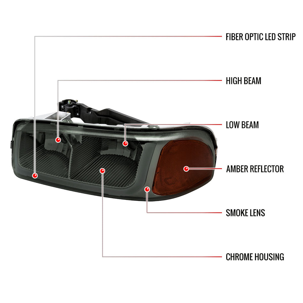 1999-2006 GMC Sierra/ 2000-2006 Yukon/Yukon XL LED Tube Factory Style Headlights (Chrome Housing/Smoked Lens)