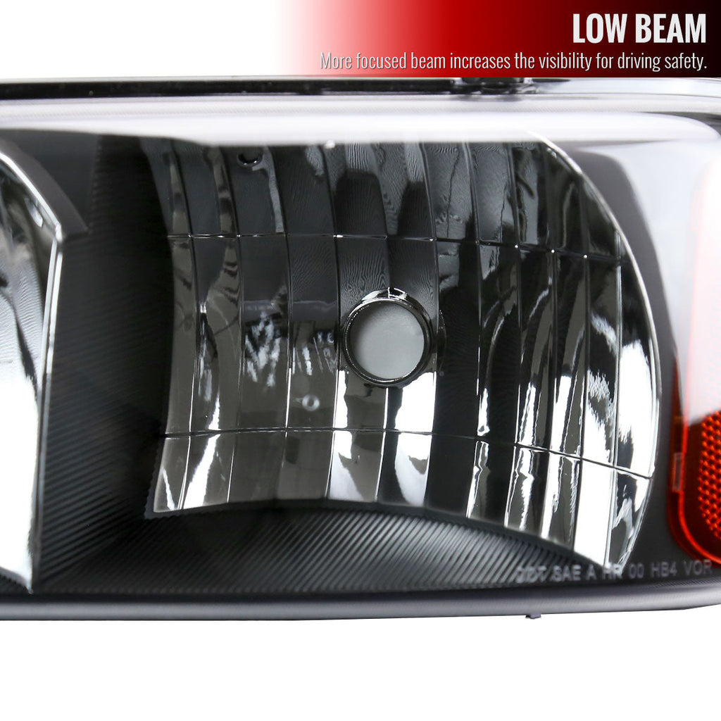 1999-2006 GMC Sierra/2007 Sierra Classic/2000-2006 Yukon/XL Factory Style Headlights with Amber Reflector (Matte Black Housing/Clear Lens)