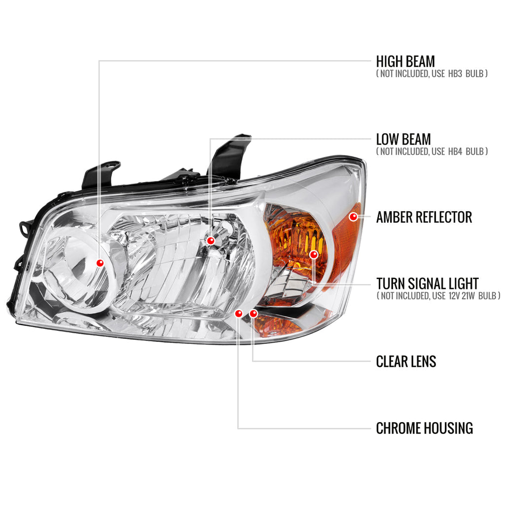 2004-2007 Toyota Highlander Factory Style Headlights (Chrome Housing/Clear Lens)