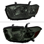 2008-2010 Toyota Highlander Factory Halogen Replacement Headlights (Chrome Housing/Smoked Lens)