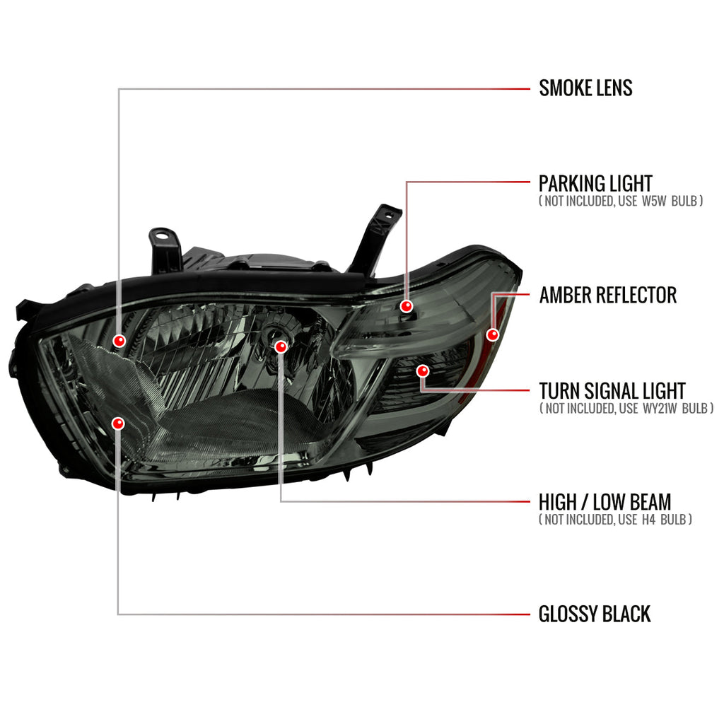 2008-2010 Toyota Highlander Factory Halogen Replacement Headlights (Chrome Housing/Smoked Lens)