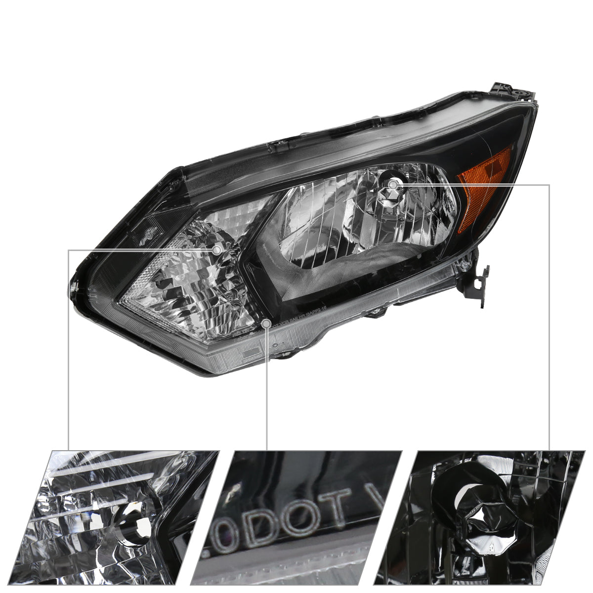 2016-2018 Honda HR-V Crystal Headlights w/ Amber Reflectors (Glossy Black Housing/Clear Lens)