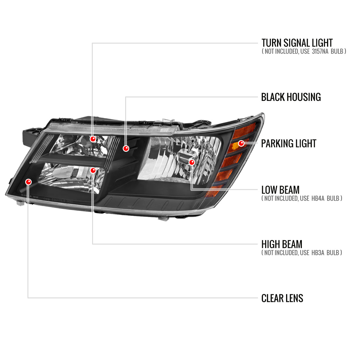 2009-2020 Dodge Journey Factory Style Headlights (Matte Black Housing/Clear Lens)