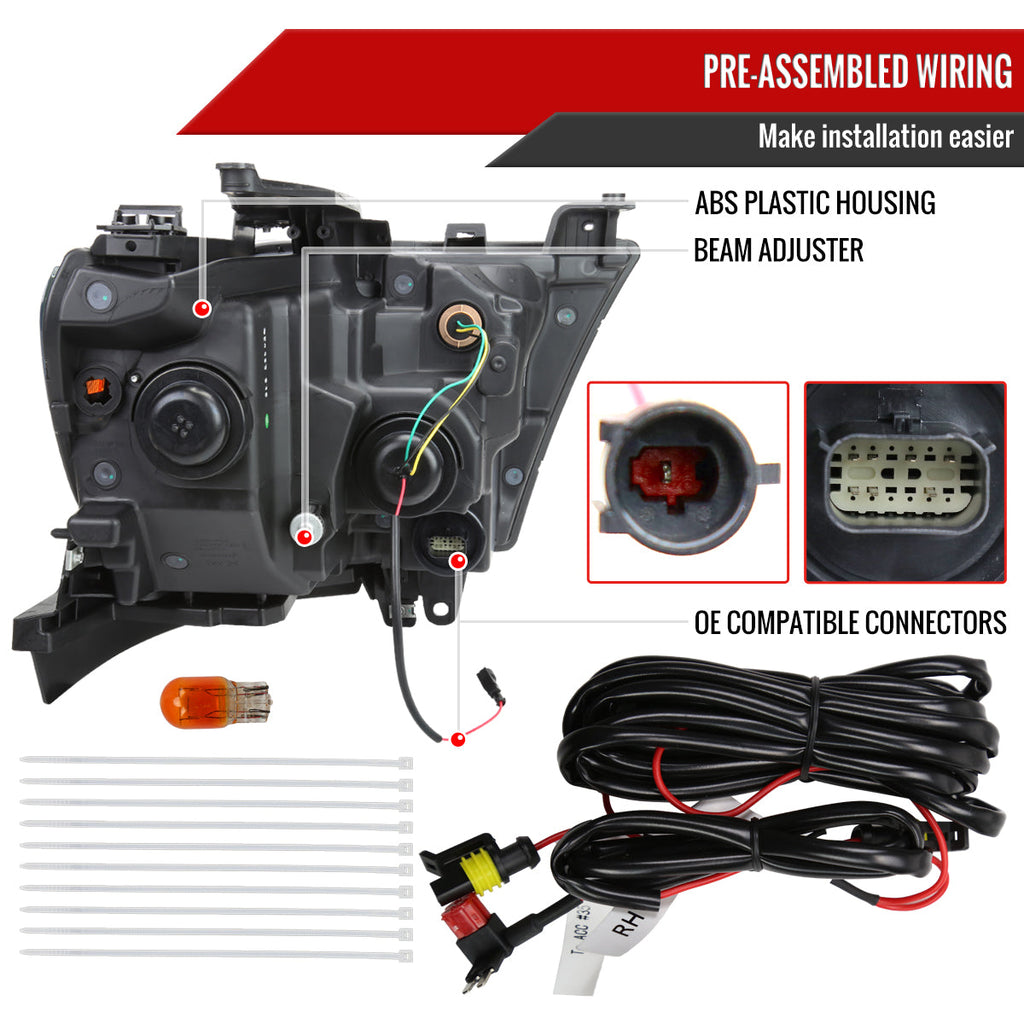 2019-2024 Dodge RAM 1500 Animated LED Bar Factory Style Headlights (Matte Black Housing/Smoked Lens)