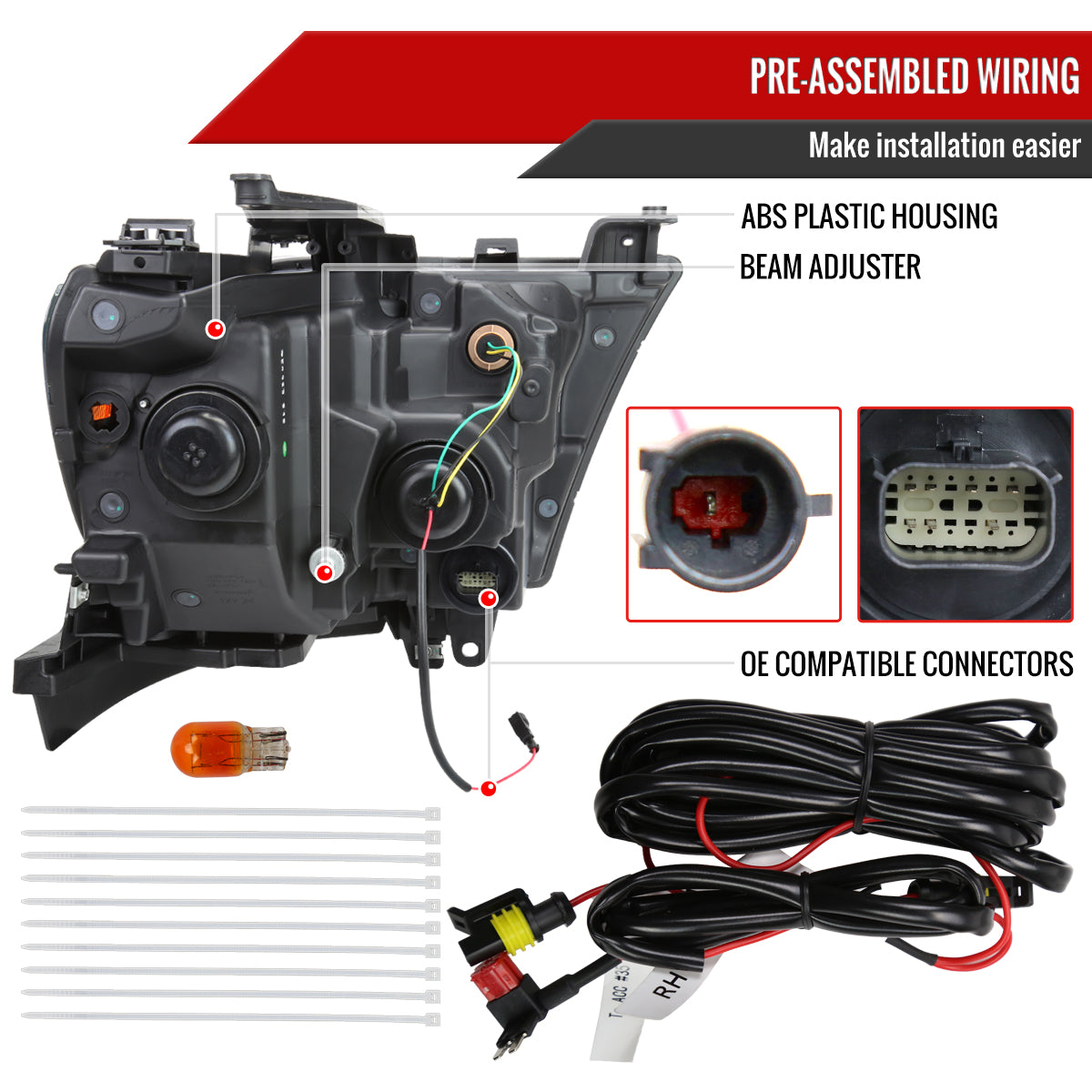 2019-2024 Dodge RAM 1500 Animated LED Bar Factory Style Headlights (Matte Black Housing/Smoked Lens)