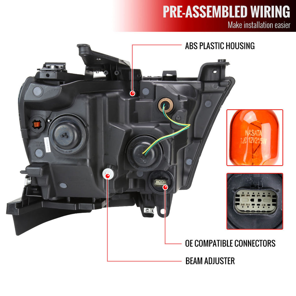2019-2024 Dodge RAM 1500 Factory Style Headlights with Amber Reflectors (Matte Black Housing/Clear Lens)