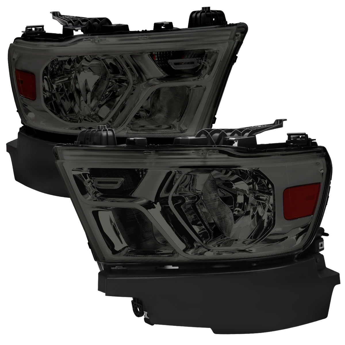 2019-2024 Dodge RAM 1500 Factory Style Headlights with Amber Reflectors (Chrome Housing/Smoked Lens)