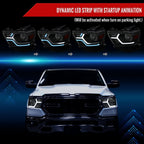 2019-2024 Dodge RAM 1500 Animated LED Bar Factory Style Headlights (Matte Black Housing/Smoked Lens)