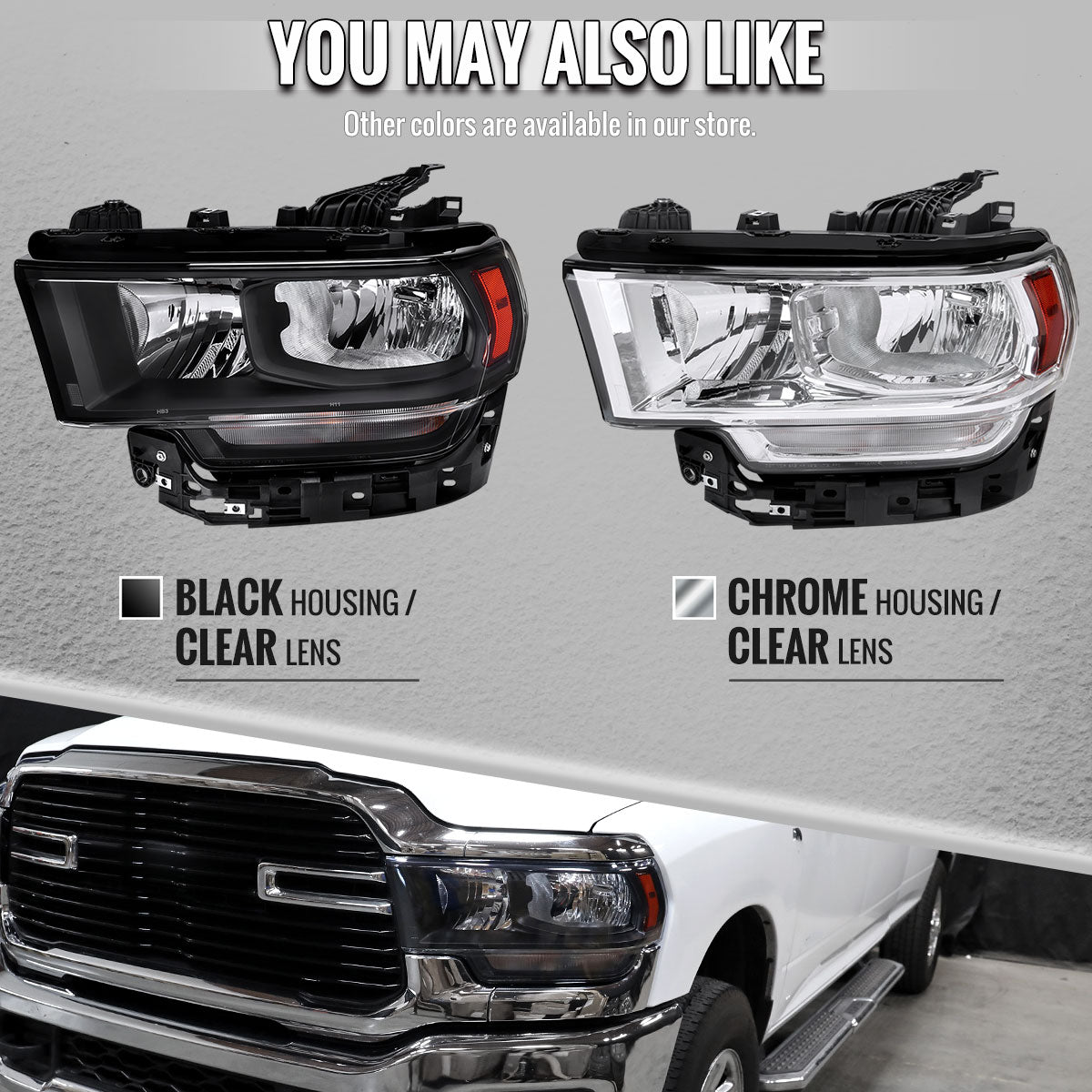 2019-2024 Dodge Ram 2500 3500 Factory Style Crystal Headlight - Driver Side Only (Chrome Housing / Clear Lens)