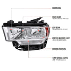 2019-2024 Dodge Ram 2500 3500 Factory Style Crystal Headlight - Driver Side Only (Chrome Housing / Clear Lens)