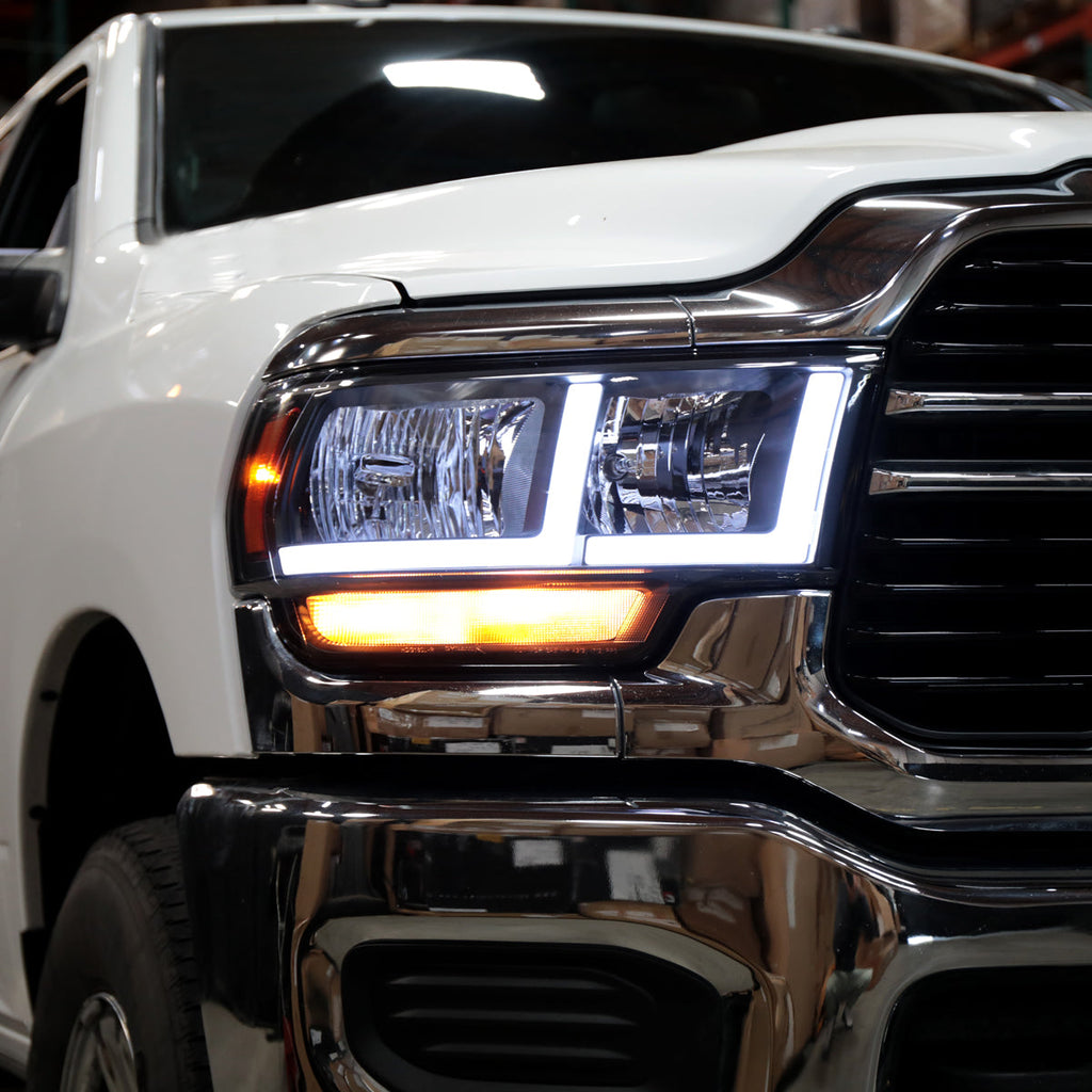 2019-2024 Dodge RAM 2500/3500/4500/5500 LED Bar Factory Style Headlights (Matte Black Housing/Clear Lens)