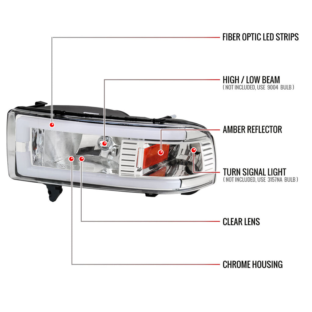 1994-2001 Dodge RAM 1500/ 1994-2002 RAM 2500/3500 Dual LED Bar Factory Style Headlights (Chrome Housing/Clear Lens)