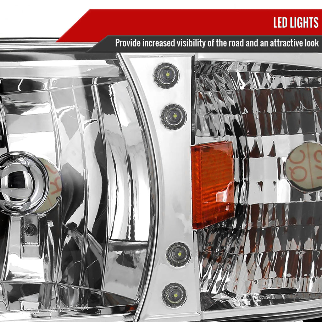 1994-2001 Dodge RAM 1500/ 1994-2002 Dodge RAM 2500 3500 Crystal Headlights (Chrome Housing/Clear Lens)
