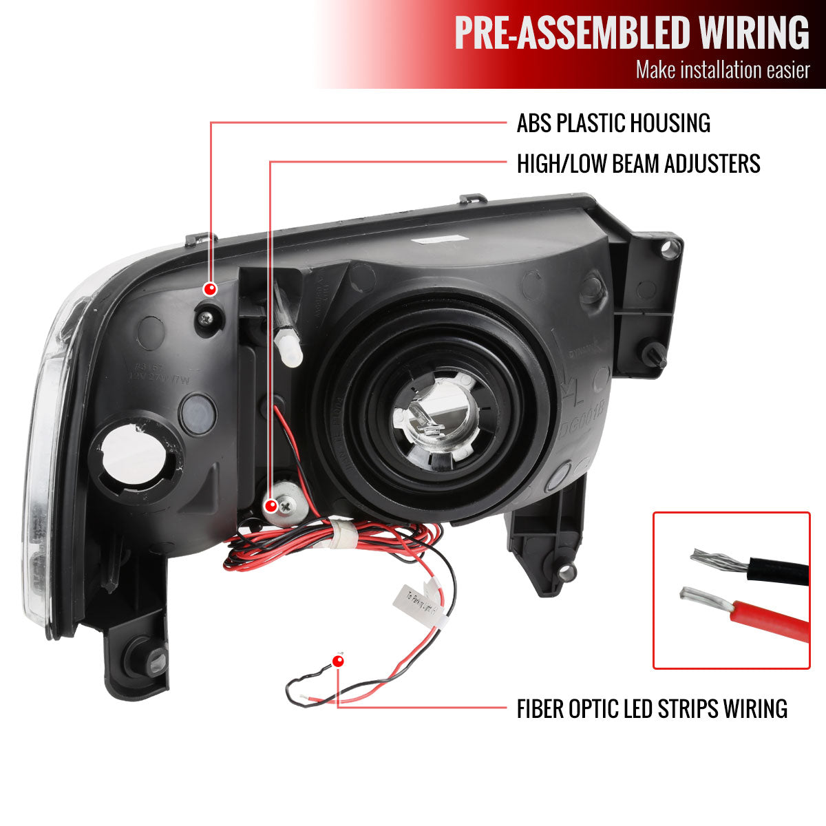 1994-2001 Dodge RAM 1500/ 1994-2002 RAM 2500/3500 Dual LED Bar Factory Style Headlights (Matte Black Housing/Clear Lens)