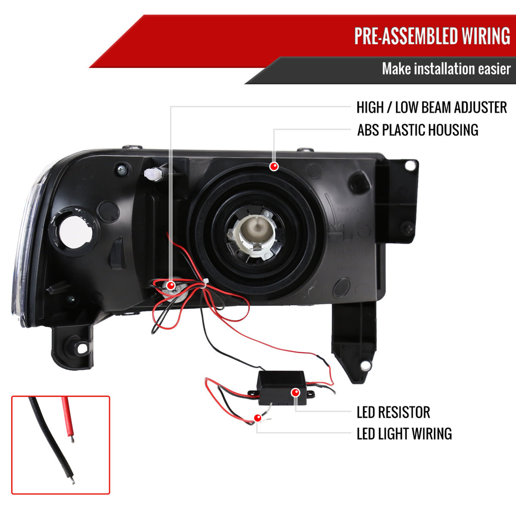1994-2001 Dodge RAM 1500/ 1994-2002 RAM 2500 3500 Crystal Headlights (Chrome Housing/Smoked Lens)