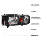 1994-2001 Dodge RAM 1500/ 1994-2002 Dodge RAM 2500 3500 Crystal Headlights (Matte Black Housing/Clear Lens)