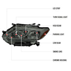 2014-2016 Nissan Rogue LED Strip Factory Style Headlights (Chrome Housing/Smoked Lens)