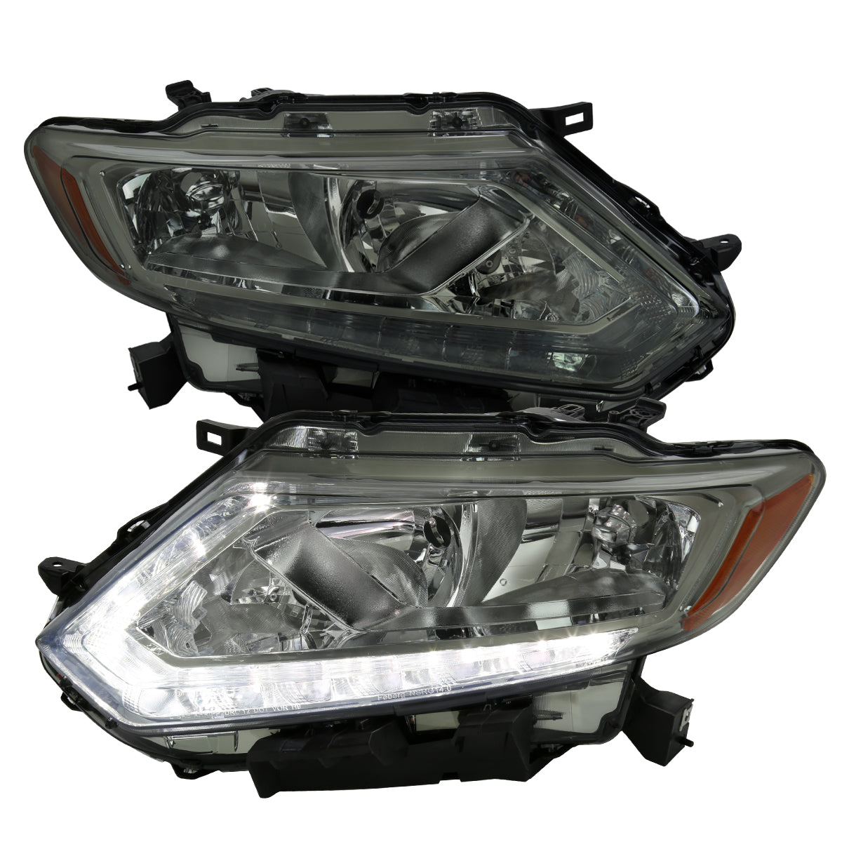 2014-2016 Nissan Rogue LED Strip Factory Style Headlights (Chrome Housing/Smoked Lens)