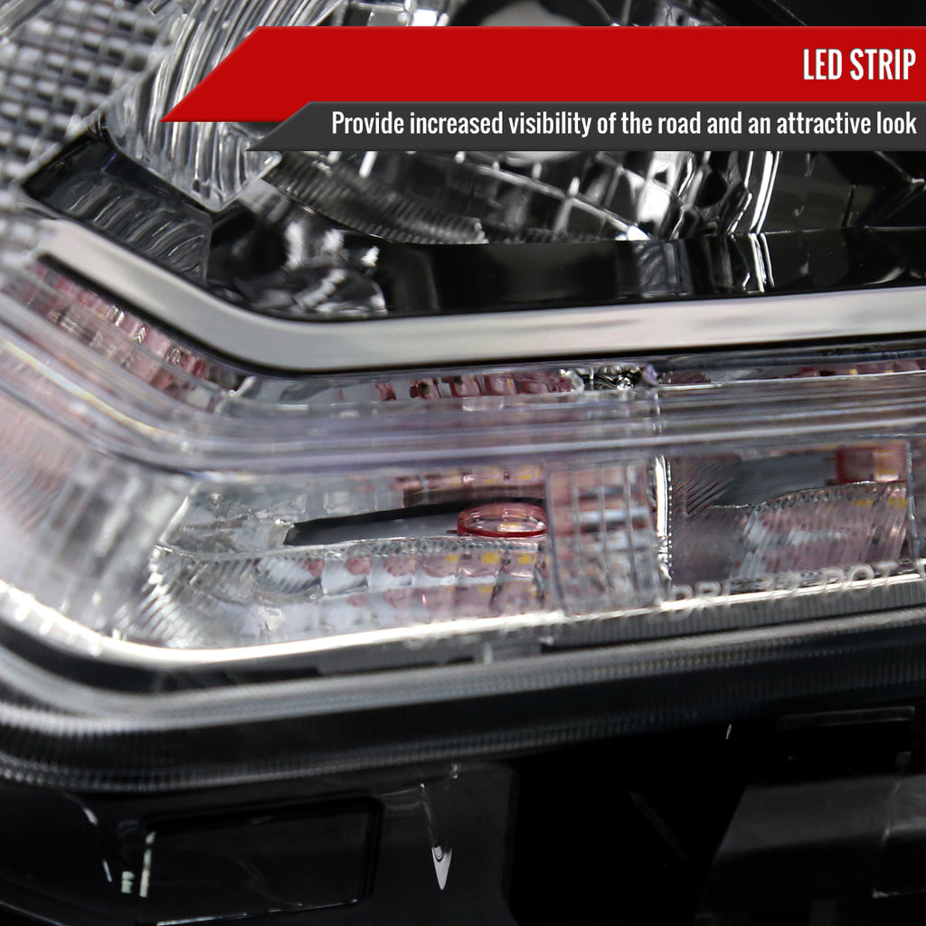 2014-2016 Nissan Rogue LED Strip Factory Style Headlights (Matte Black Housing/Clear Lens)
