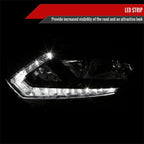 2014-2016 Nissan Rogue LED Strip Factory Style Driver/Left Side Headlight (Matte Black Housing/Clear Lens)