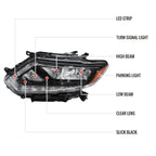 2014-2016 Nissan Rogue LED Strip Factory Style Driver/Left Side Headlight (Matte Black Housing/Clear Lens)
