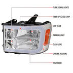 2007-2013 GMC Sierra 1500/ 2007-2014 1500HD 2500HD 3500HD LED Bar Factory Style Headlights (Chrome Housing/Clear Lens)