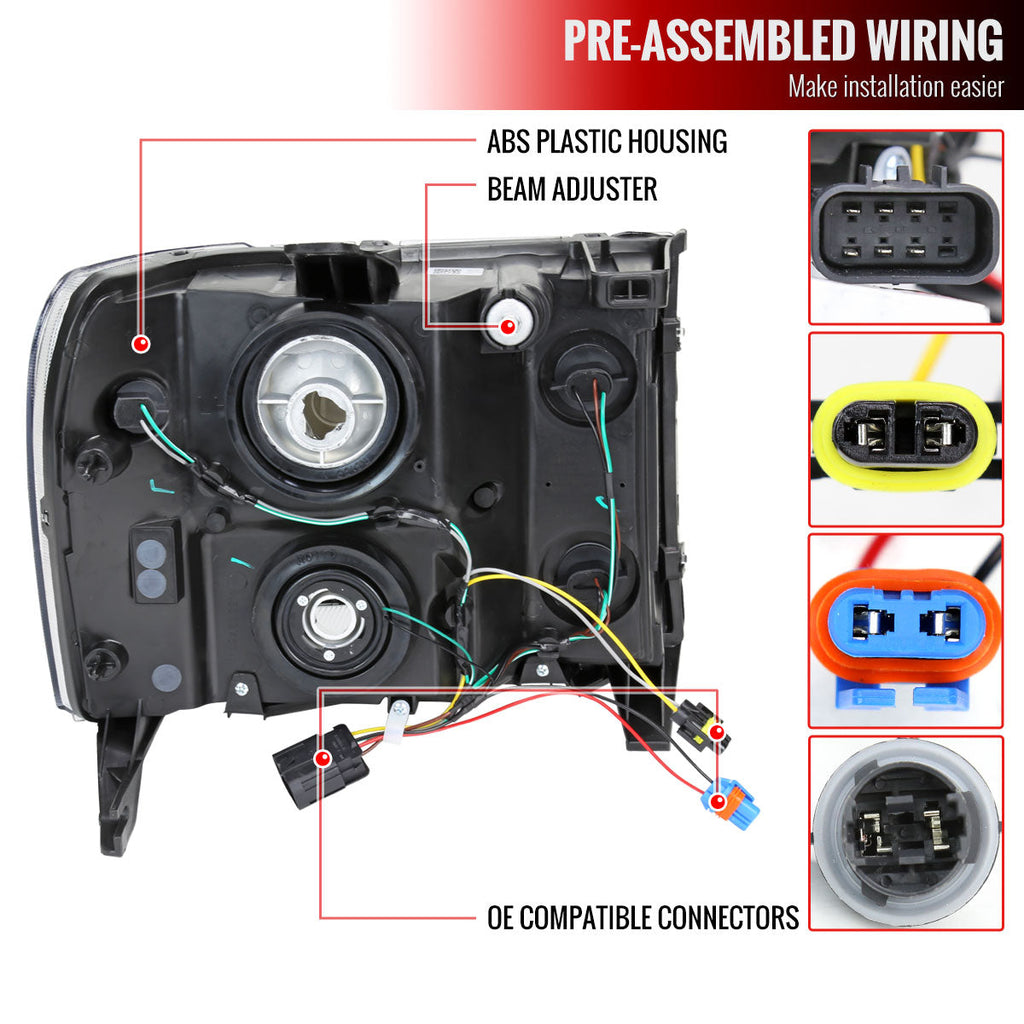 2007-2013 GMC Sierra 1500/2500/3500 LED Bar Factory Style Headlights (Matte Black Housing/Clear Lens)