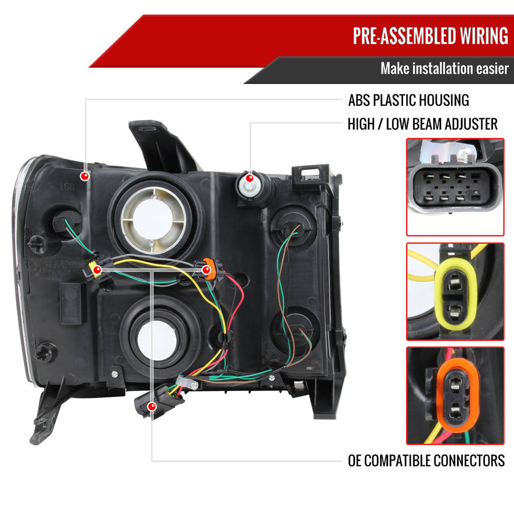 2007-2013 GMC Sierra 1500/2007-2014 Sierra 2500HD 3500HD Factory Style Headlights (Chrome Housing/Light Smoked Lens)