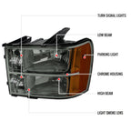 2007-2013 GMC Sierra 1500/2007-2014 Sierra 2500HD 3500HD Factory Style Headlights (Chrome Housing/Light Smoked Lens)