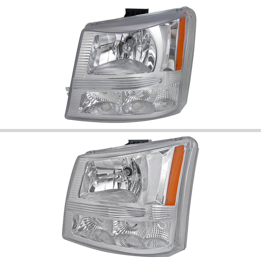 2002-2006 Chevrolet Avalanche/ 2003-2007 Silverado 1PC Factory Style Crystal Headlights w/ Bumper Lights (Chrome Housing/Clear Lens)