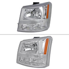 2002-2006 Chevrolet Avalanche/ 2003-2007 Silverado 1PC Factory Style Crystal Headlights w/ Bumper Lights (Chrome Housing/Clear Lens)
