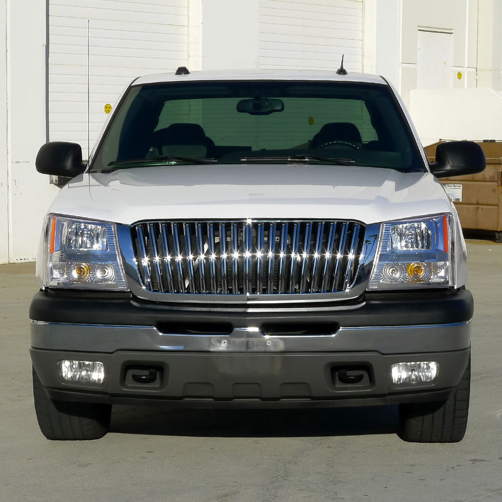 2002-2006 Chevrolet Avalanche/ 2003-2007 Silverado 1PC Factory Style Crystal Headlights w/ Bumper Lights (Chrome Housing/Clear Lens)