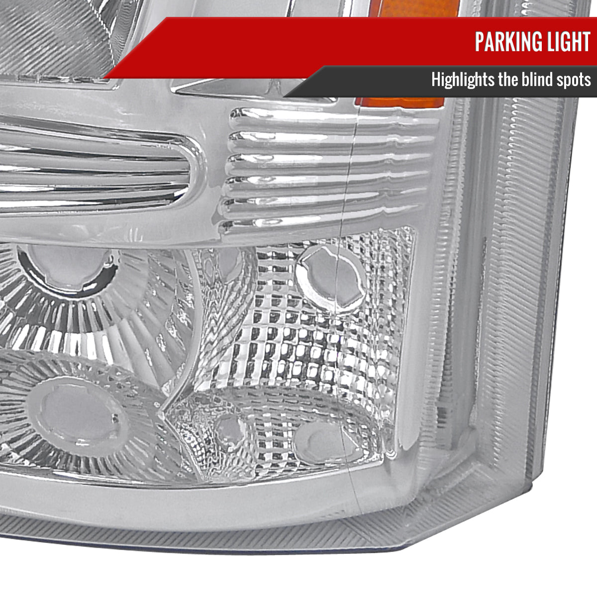 2002-2006 Chevrolet Avalanche/ 2003-2007 Silverado 1PC Factory Style Crystal Headlights w/ Bumper Lights (Chrome Housing/Clear Lens)
