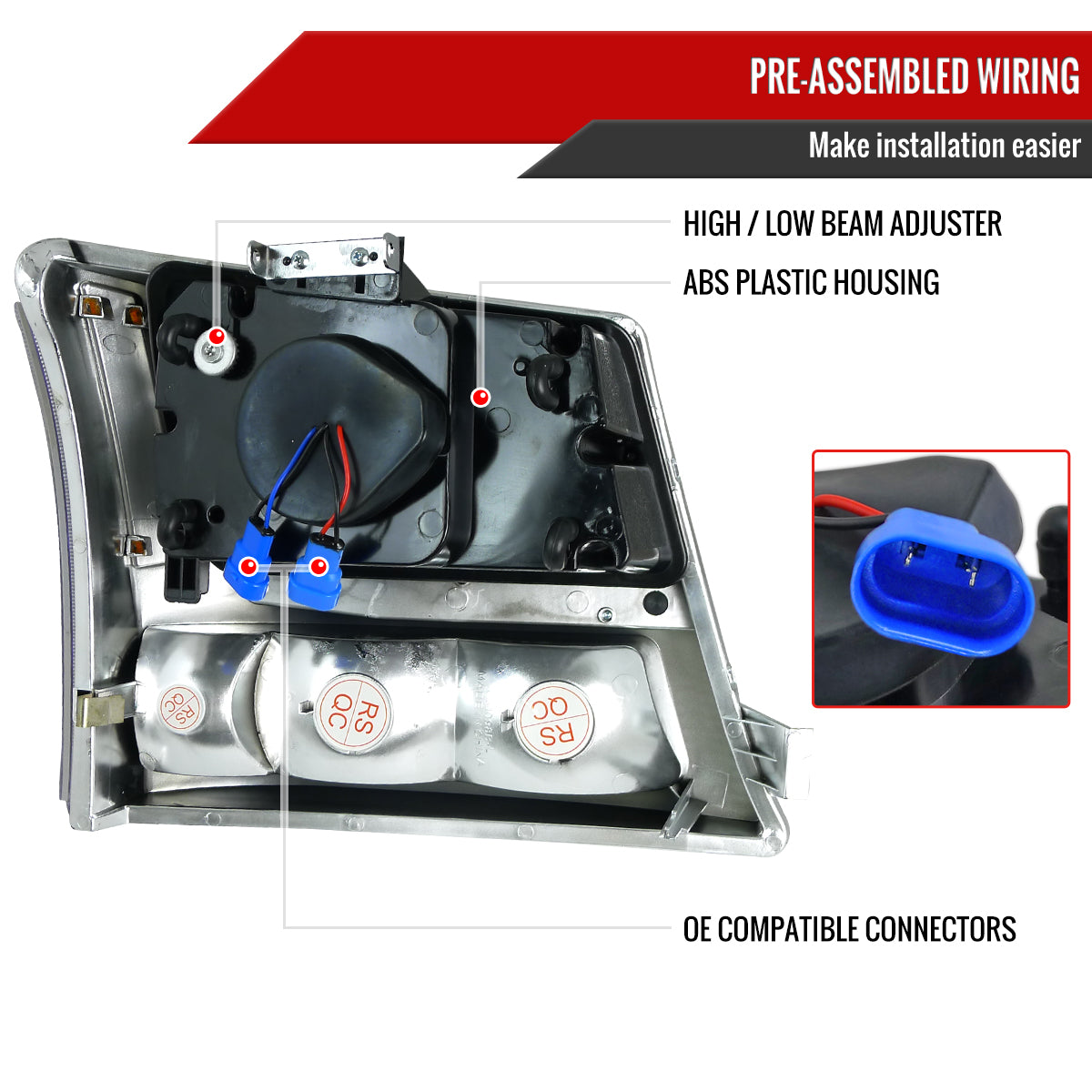 2002-2006 Chevrolet Avalanche/ 2003-2007 Silverado 1PC Factory Style Crystal Headlights w/ Bumper Lights (Chrome Housing/Clear Lens)