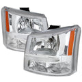 2002-2006 Chevrolet Avalanche/ 2003-2007 Silverado 1PC Factory Style Crystal Headlights w/ Bumper Lights (Chrome Housing/Clear Lens)