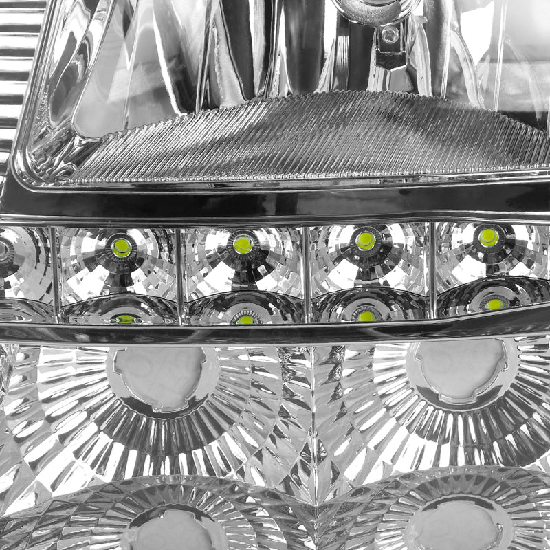 2002-2006 Chevrolet Avalanche/ 2003-2007 Silverado 1PC Factory Style Headlights w/ SMD LED Light Strip & Bumper Lights (Chrome Housing/Clear Lens)
