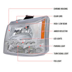 2002-2006 Chevrolet Avalanche/ 2003-2007 Silverado 1PC Factory Style Headlights w/ SMD LED Light Strip & Bumper Lights (Chrome Housing/Clear Lens)
