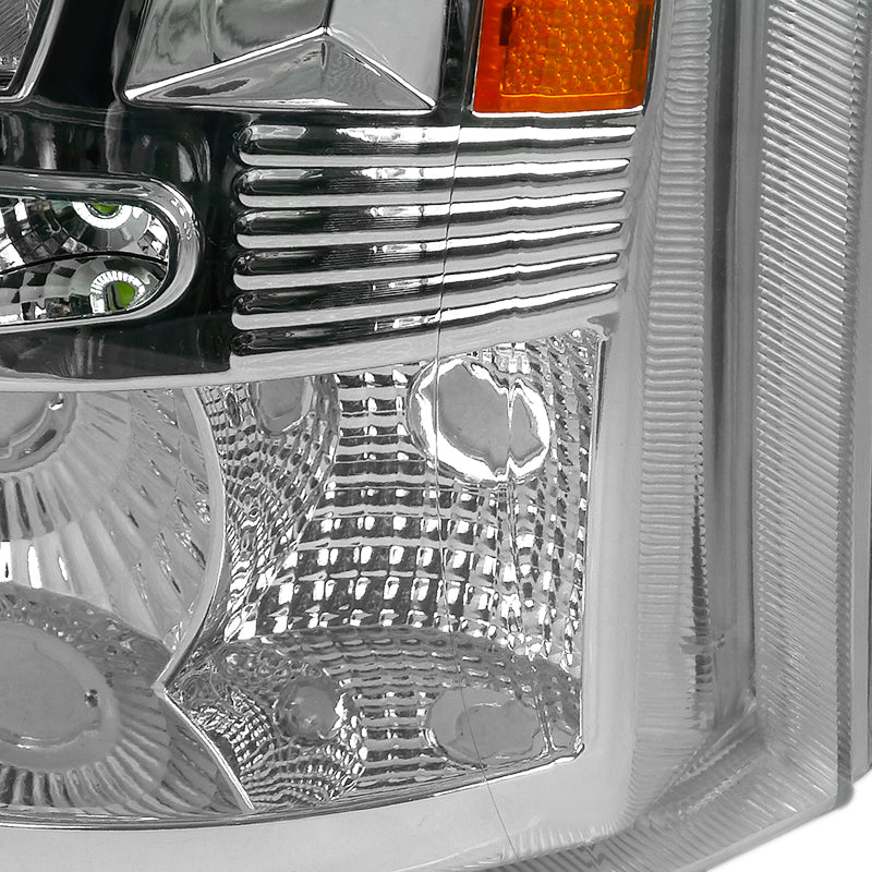 2002-2006 Chevrolet Avalanche/ 2003-2007 Silverado 1PC Factory Style Headlights w/ SMD LED Light Strip & Bumper Lights (Chrome Housing/Clear Lens)