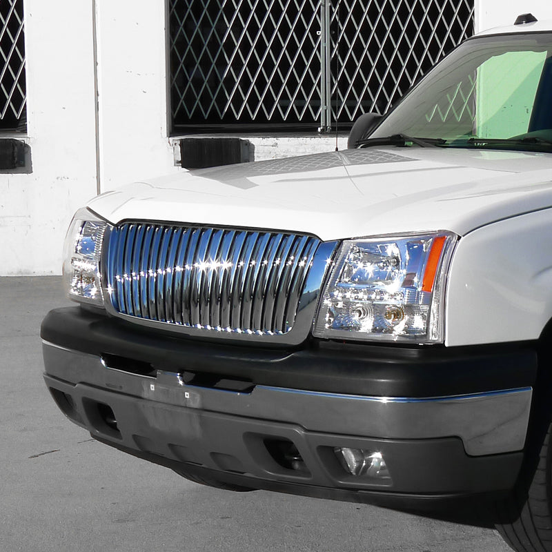 2002-2006 Chevrolet Avalanche/ 2003-2007 Silverado 1PC Factory Style Headlights w/ SMD LED Light Strip & Bumper Lights (Chrome Housing/Clear Lens)