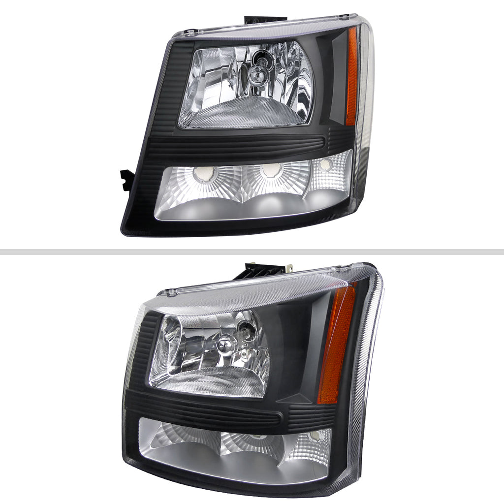 2002-2006 Chevrolet Avalanche/ 2003-2007 Silverado 1PC Factory Style Headlights w/ Bumper Lights (Matte Black Housing/Clear Lens)