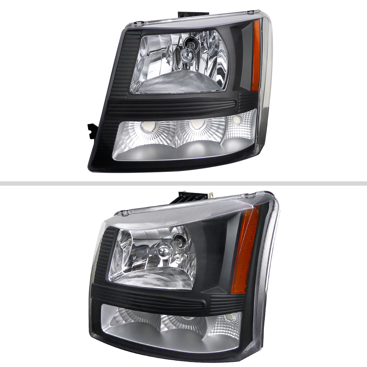 2002-2006 Chevrolet Avalanche/ 2003-2007 Silverado 1PC Factory Style Headlights w/ Bumper Lights (Matte Black Housing/Clear Lens)