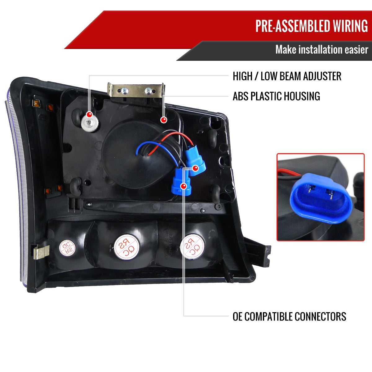 2002-2006 Chevrolet Avalanche/ 2003-2007 Silverado 1PC Factory Style Headlights w/ Bumper Lights (Matte Black Housing/Clear Lens)
