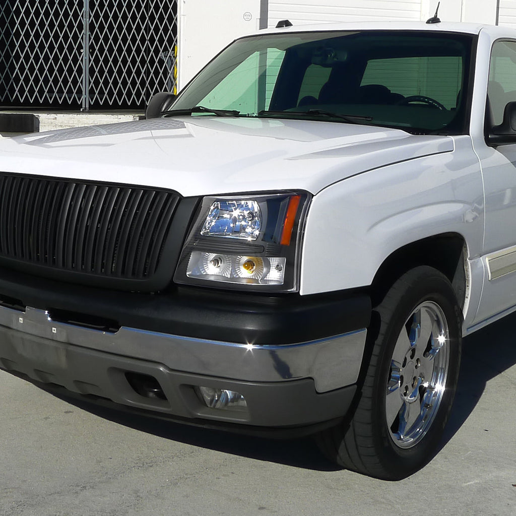 2002-2006 Chevrolet Avalanche/ 2003-2007 Silverado 1PC Factory Style Headlights w/ Bumper Lights (Matte Black Housing/Clear Lens)