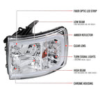 2007-2013 Chevrolet Silverado 1500/ 2007-2014 Silverado 2500HD 3500HD LED C-Bar Factory Style Headlights w/ Amber Reflector (Chrome Housing/Clear Lens)