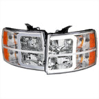 2007-2013 Chevrolet Silverado 1500/ 2007-2014 Silverado 2500HD 3500HD LED Bar Factory Style Headlights w/ Amber Reflector (Chrome Housing/Clear Lens)